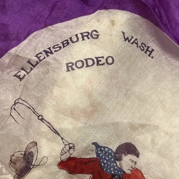 OOAK Antique Ellensburg Washington Rodeo tee pee cowboy silk scarf handmade